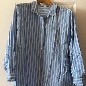 Old Navy L/S Button Down Blue/White Stripe Boyfriend Shirt, Size L